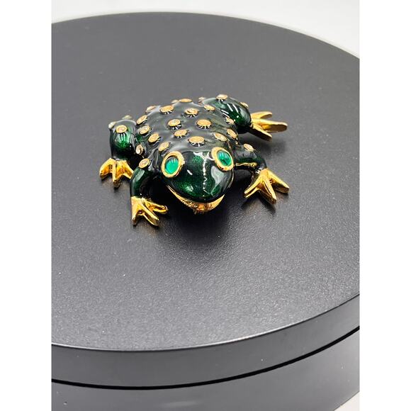 Ivana Trump Vintage Signed Green Enamel Rhinestone Eyes Gold Tone Brooch - Picture 3 of 8